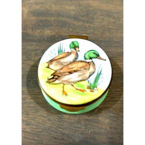 Vintage England Crummles Enamel Trinket Box Mallard Ducks Design